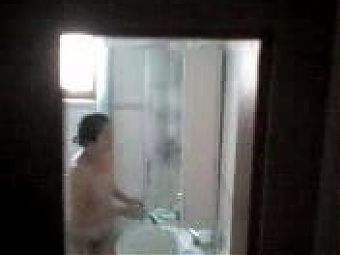Chinese mature granny in shower